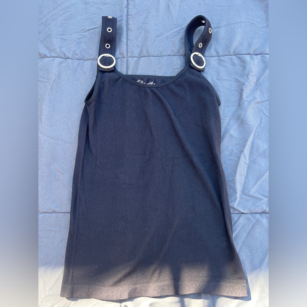 Black Tank Top with Silver Ring Accents